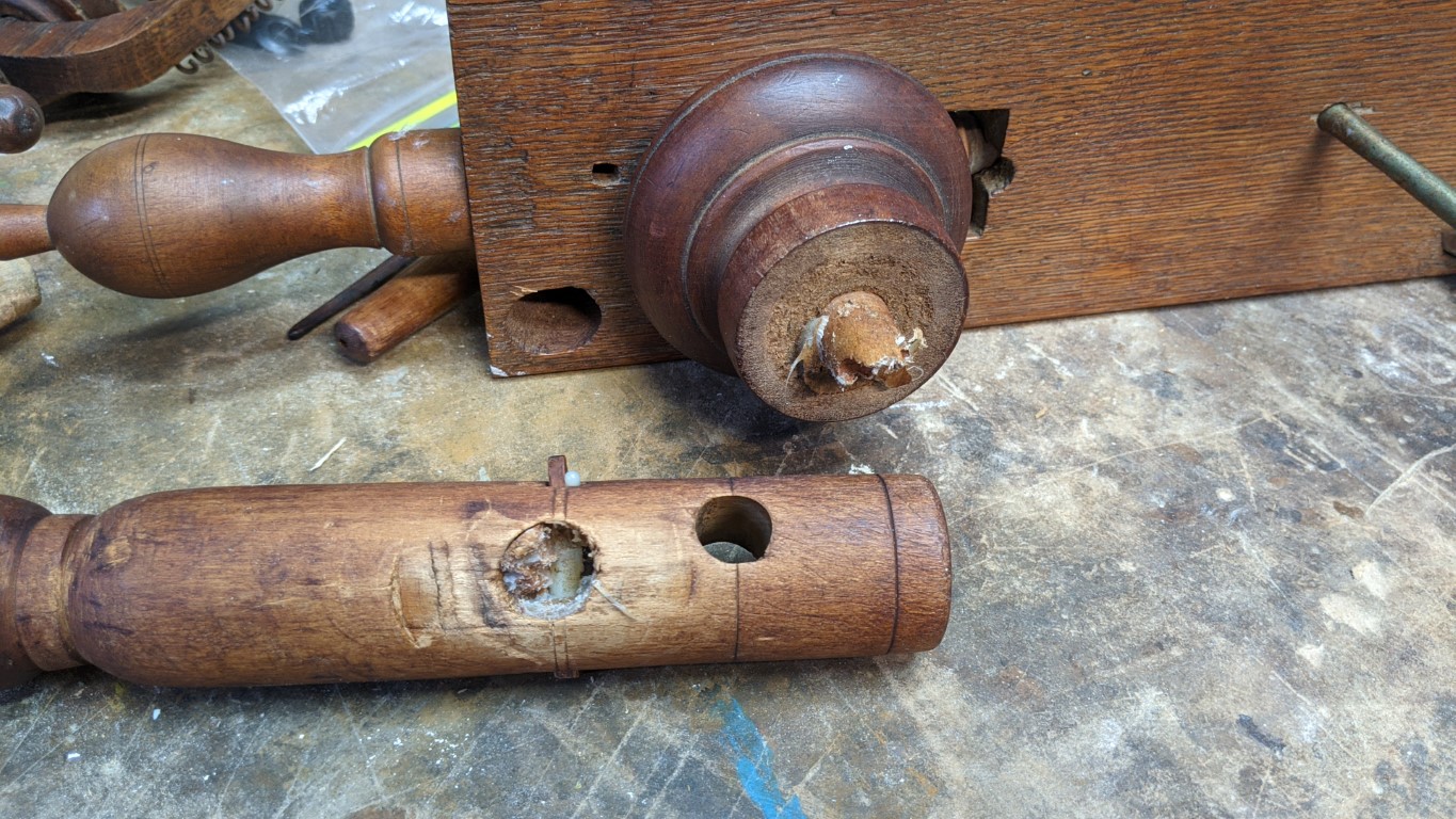 ANOTHER-PART-TO-BE-REPAIRED REPAIRING AN ANTIQUE SPINNING WHEEL