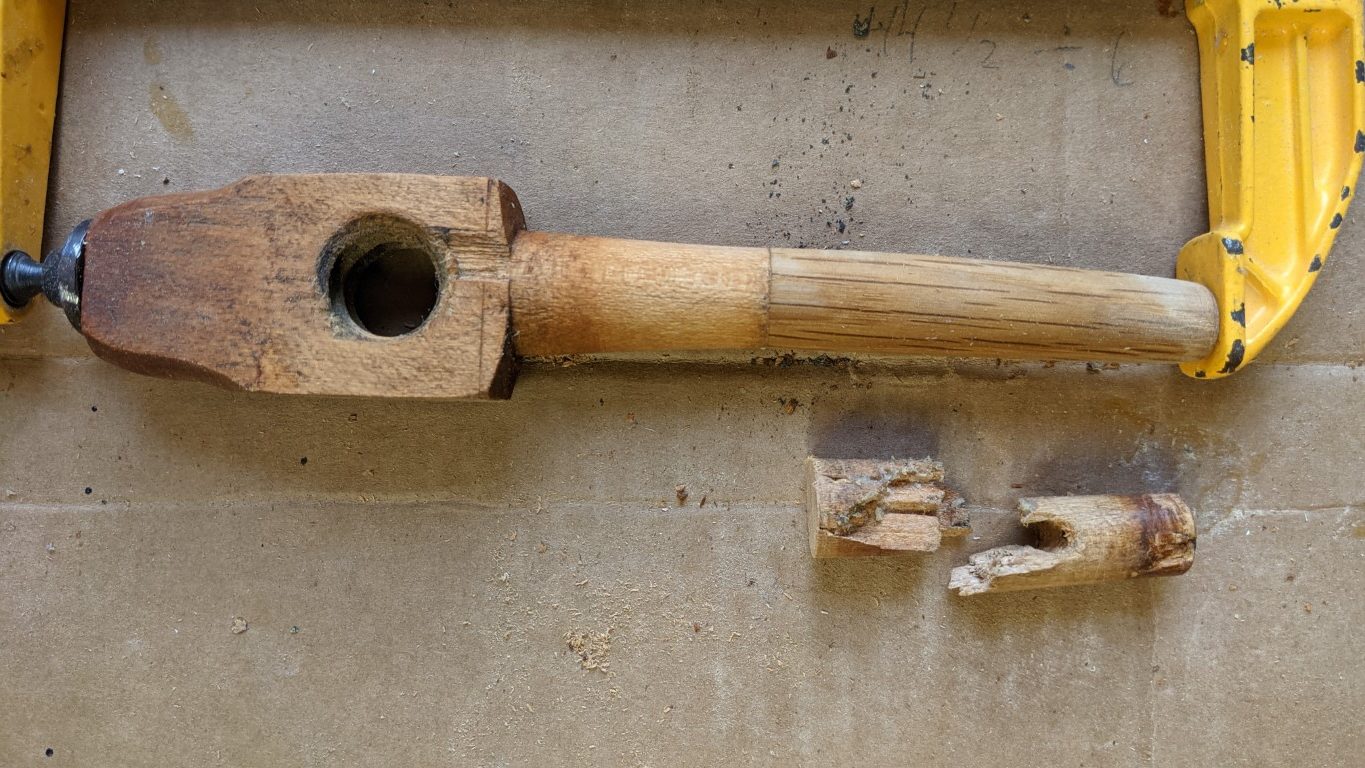 BROKEN-AND-REPLACED-COMPARISON REPAIRING AN ANTIQUE SPINNING WHEEL