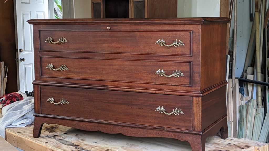 FINISHED-CHEST-ON-BENCH-1024x576 CEDAR CHEST Repair and Refinish