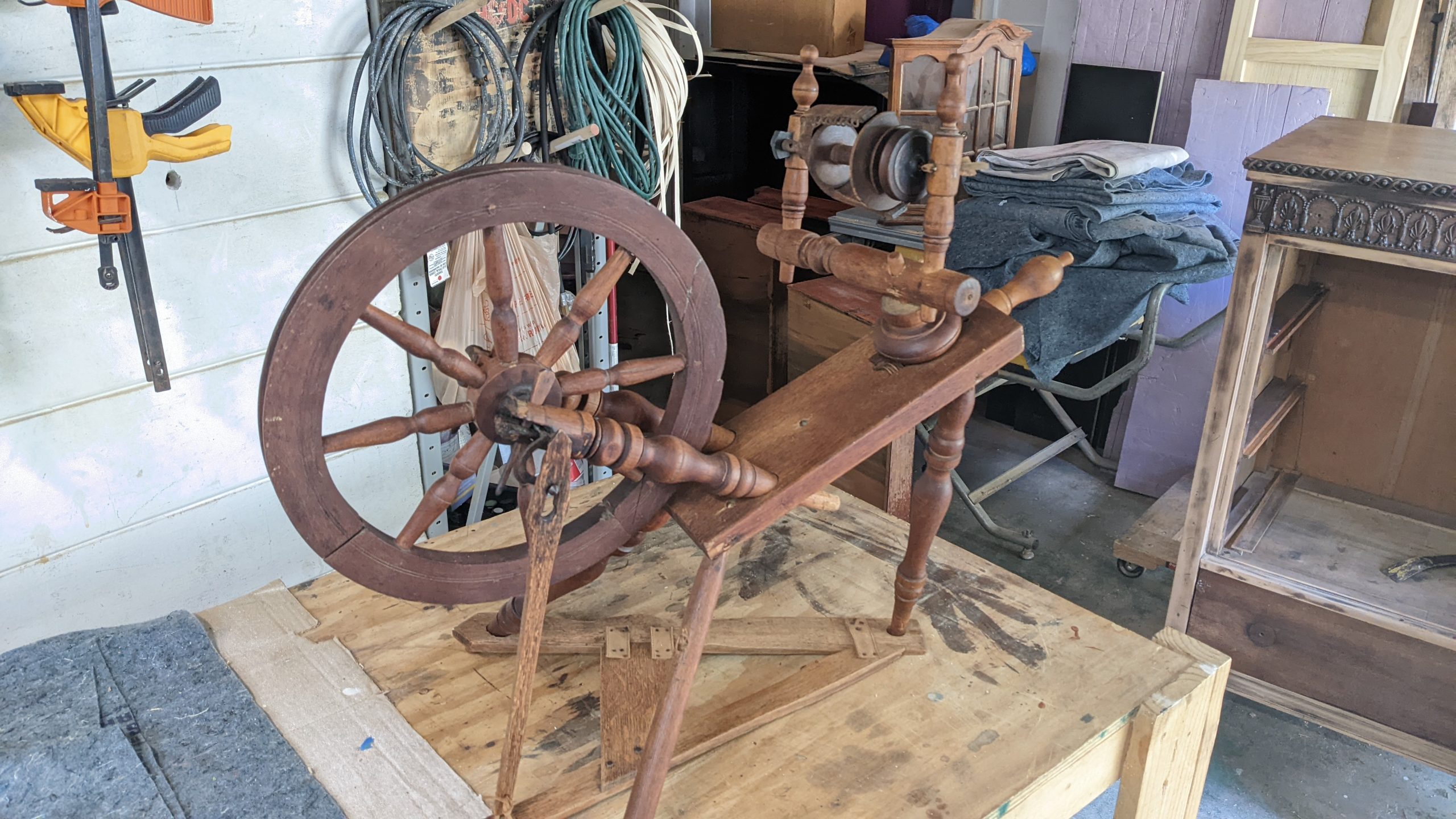 SPINNING-WHEEL-ASSEMBLED-scaled REPAIRING AN ANTIQUE SPINNING WHEEL