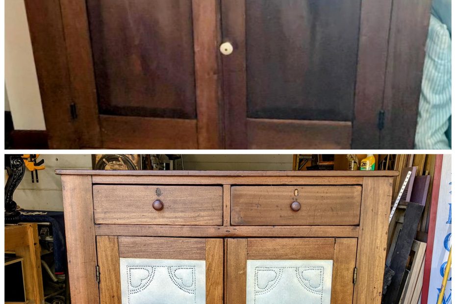 comparison of the cabinet before and after work.